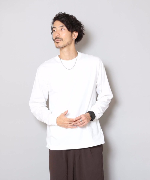 HANES(ヘインズ)の「【HANES/ヘインズ】【2枚セット】BEEFY ビーフィー ロングスリーブTシャツ 2枚組 ロンT ヘビーウェイト 厚手で透けない 1枚着・インナー兼用 ユニセックス(Tシャツ/カットソー・メンズ・ホワイト/グレー/ブラック/ネイビー/チャコールグレー・MEDIUM/LARGE/X-LARGE/SMALL/X-SMALL)」の2枚目の写真