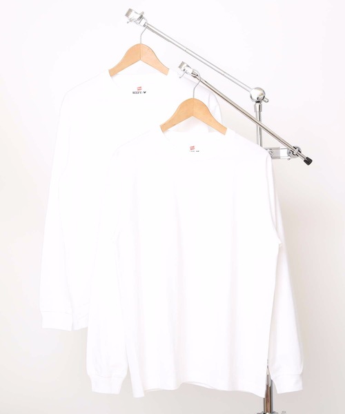 HANES(ヘインズ)の「【HANES/ヘインズ】【2枚セット】BEEFY ビーフィー ロングスリーブTシャツ 2枚組 ロンT ヘビーウェイト 厚手で透けない 1枚着・インナー兼用 ユニセックス(Tシャツ/カットソー・メンズ・ホワイト/グレー/ブラック/ネイビー/チャコールグレー・MEDIUM/LARGE/X-LARGE/SMALL/X-SMALL)」の9枚目の写真