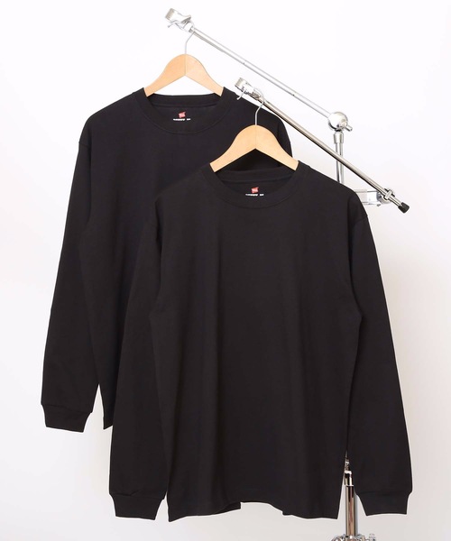 HANES(ヘインズ)の「【HANES/ヘインズ】【2枚セット】BEEFY ビーフィー ロングスリーブTシャツ 2枚組 ロンT ヘビーウェイト 厚手で透けない 1枚着・インナー兼用 ユニセックス(Tシャツ/カットソー・メンズ・ホワイト/グレー/ブラック/ネイビー/チャコールグレー・MEDIUM/LARGE/X-LARGE/SMALL/X-SMALL)」の10枚目の写真