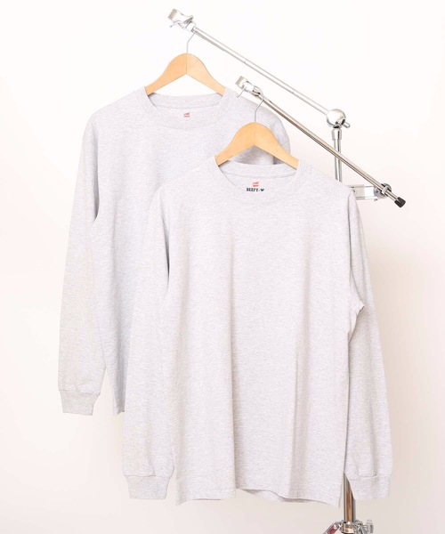 HANES(ヘインズ)の「【HANES/ヘインズ】【2枚セット】BEEFY ビーフィー ロングスリーブTシャツ 2枚組 ロンT ヘビーウェイト 厚手で透けない 1枚着・インナー兼用 ユニセックス(Tシャツ/カットソー・メンズ・ホワイト/グレー/ブラック/ネイビー/チャコールグレー・MEDIUM/LARGE/X-LARGE/SMALL/X-SMALL)」の11枚目の写真