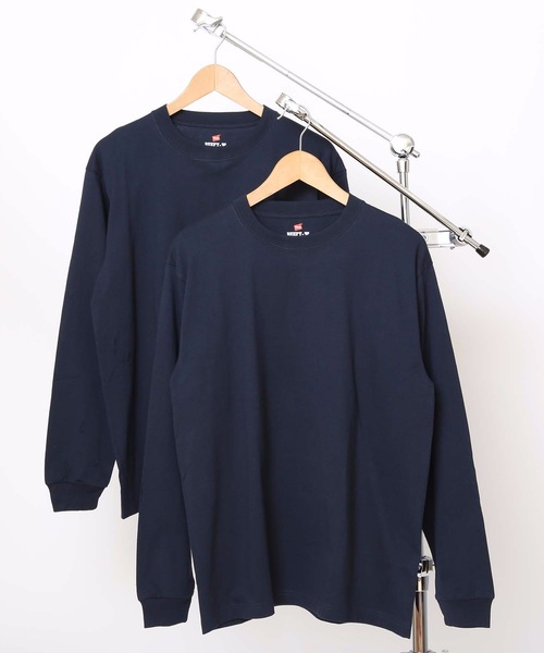 HANES(ヘインズ)の「【HANES/ヘインズ】【2枚セット】BEEFY ビーフィー ロングスリーブTシャツ 2枚組 ロンT ヘビーウェイト 厚手で透けない 1枚着・インナー兼用 ユニセックス(Tシャツ/カットソー・メンズ・ホワイト/グレー/ブラック/ネイビー/チャコールグレー・MEDIUM/LARGE/X-LARGE/SMALL/X-SMALL)」の12枚目の写真