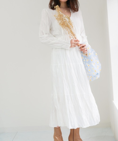 yuue' ( wear )（ユーイ）の「ワッシャープリーツティアードワンピース（ワンピース・レディース・ホワイト/ブラック・FREE）」の14枚目の写真