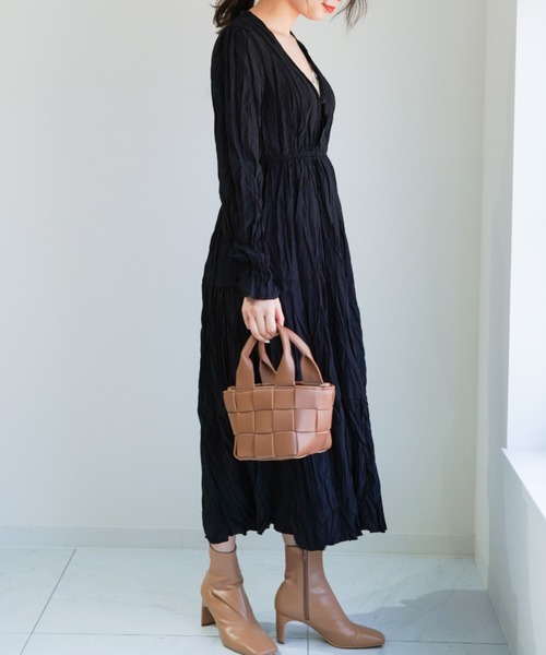 yuue' ( wear )（ユーイ）の「ワッシャープリーツティアードワンピース（ワンピース・レディース・ホワイト/ブラック・FREE）」の4枚目の写真