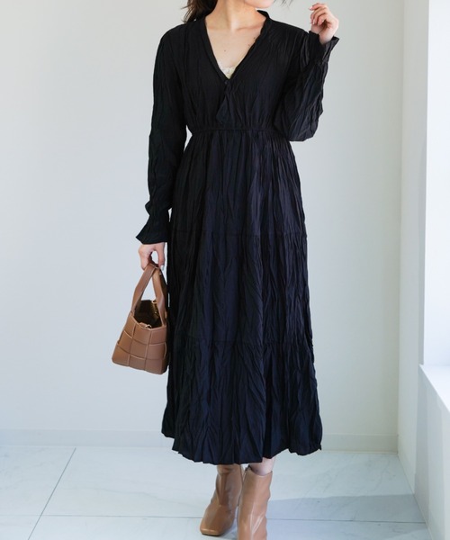 yuue' ( wear )（ユーイ）の「ワッシャープリーツティアードワンピース（ワンピース・レディース・ホワイト/ブラック・FREE）」の5枚目の写真