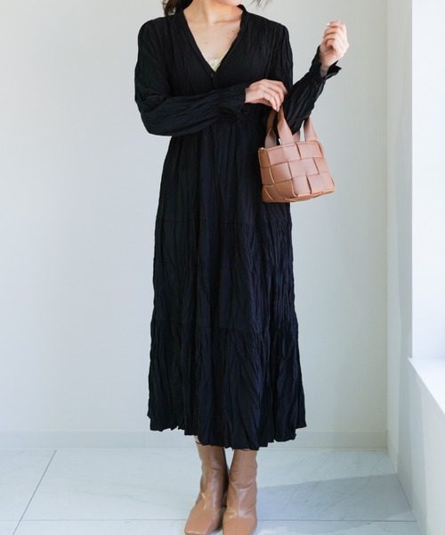 yuue' ( wear )（ユーイ）の「ワッシャープリーツティアードワンピース（ワンピース・レディース・ホワイト/ブラック・FREE）」の6枚目の写真