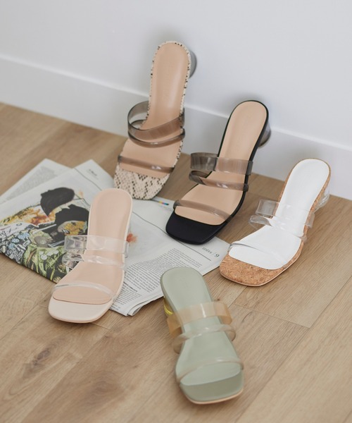 Fabby fabby(ファビィーファビィー)の「クリアコード透明ヒールサンダル(サンダル・レディース・ホワイト/ブラック/ベージュ系その他/ライトグリーン/パイソン・MEDIUM/SS/LARGE/SMALL)」の1枚目の写真