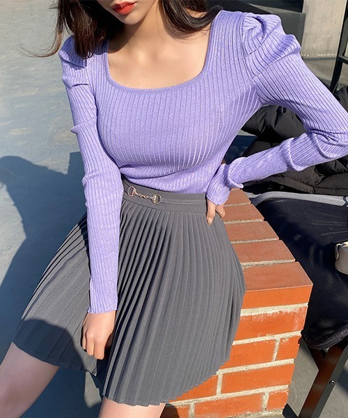 chuu（チュー）の「CHUU ボーダーリブニットソー（Tシャツ/カットソー・レディース・アイボリー/ブラック/ブラック×ホワイト/パープル・FREE）」の10枚目の写真