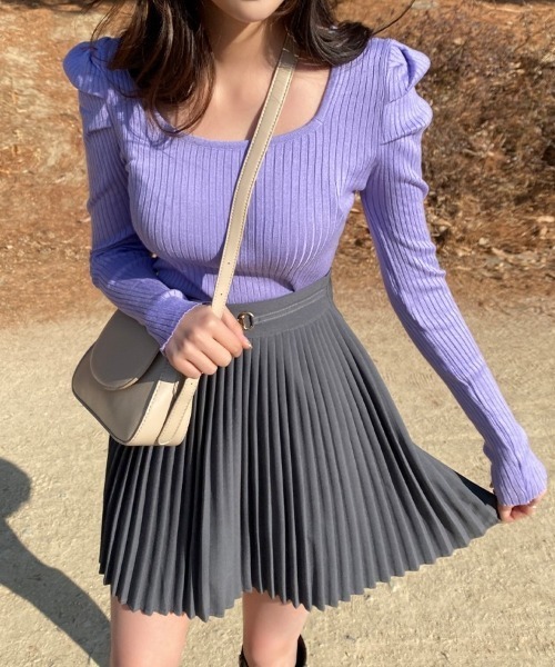 chuu（チュー）の「CHUU ボーダーリブニットソー（Tシャツ/カットソー・レディース・アイボリー/ブラック/ブラック×ホワイト/パープル・FREE）」の22枚目の写真