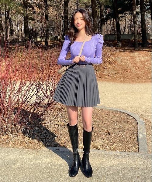 chuu（チュー）の「CHUU ボーダーリブニットソー（Tシャツ/カットソー・レディース・アイボリー/ブラック/ブラック×ホワイト/パープル・FREE）」の8枚目の写真