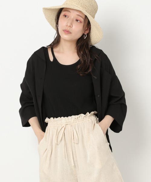 mysty woman(ミスティウーマン)の「開襟オーバーシャツ 943505(シャツ/ブラウス・レディース・ブラック/ベージュ/アイボリー・FREE)」の3枚目の写真