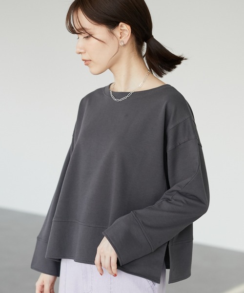 Green　Parks（グリーンパークス）の「ショート丈カットプルオーバー＊（Tシャツ/カットソー・レディース・チャコールグレー/グレー/オレンジ/ブルー・FREE）」の2枚目の写真