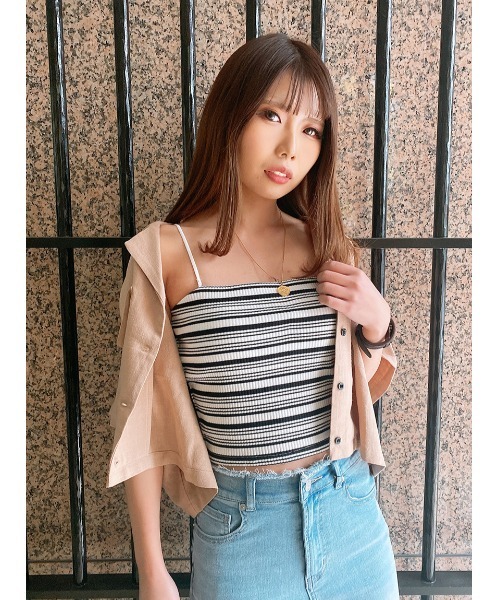 one way（ワンウェイ）の「【oneway Jeans】ベア型ボーダーキャミ（キャミソール・レディース・ホワイト/ブラック/ブラック系その他/イエロー系その他・FREE）」の4枚目の写真