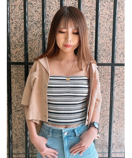 one way（ワンウェイ）の「【oneway Jeans】ベア型ボーダーキャミ（キャミソール・レディース・ホワイト/ブラック/ブラック系その他/イエロー系その他・FREE）」の5枚目の写真