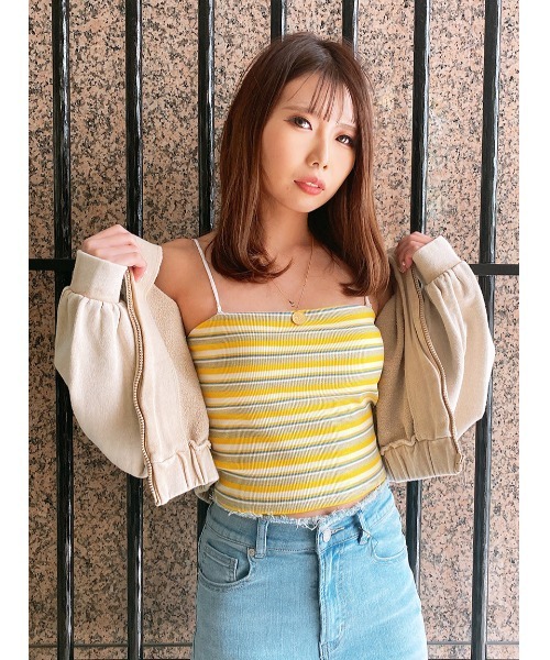 one way（ワンウェイ）の「【oneway Jeans】ベア型ボーダーキャミ（キャミソール・レディース・ホワイト/ブラック/ブラック系その他/イエロー系その他・FREE）」の9枚目の写真