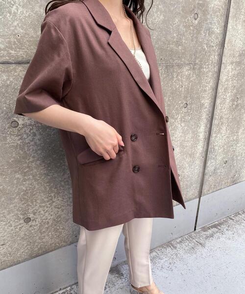 INGNI(イング)の「麻Wテーラー半袖/ジャケット(テーラードジャケット・レディース・ブラウン/ライトカーキ/ライトベージュ・M)」の11枚目の写真