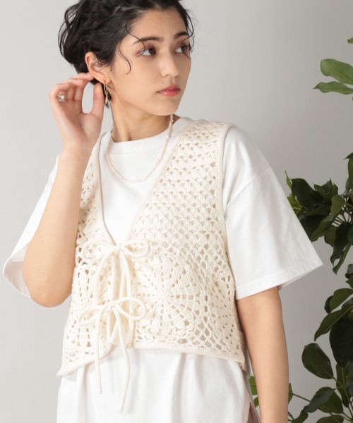RAGEBLUE（レイジブルー）の「かぎ針編みニットベスト/956166（ベスト・レディース・ホワイト/ブラック・FREE）」の6枚目の写真