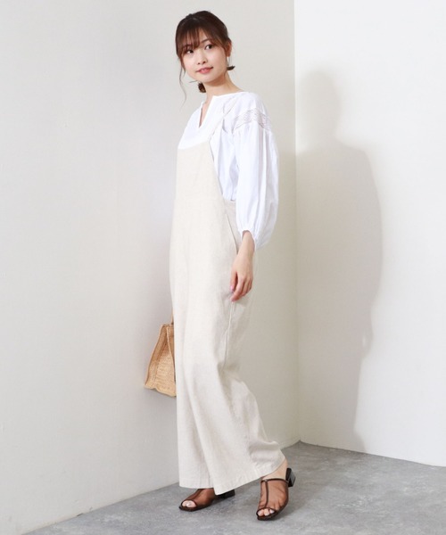 archives(アルシーヴ)の「麻調ロンパース(サロペット/オーバーオール・レディース・グレイッシュベージュ/アイボリー/ブラウン・MEDIUM)」の6枚目の写真