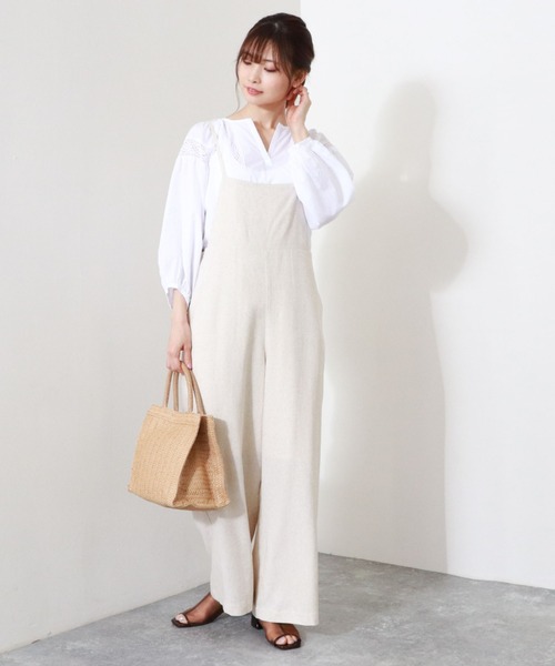 archives(アルシーヴ)の「麻調ロンパース(サロペット/オーバーオール・レディース・グレイッシュベージュ/アイボリー/ブラウン・MEDIUM)」の13枚目の写真