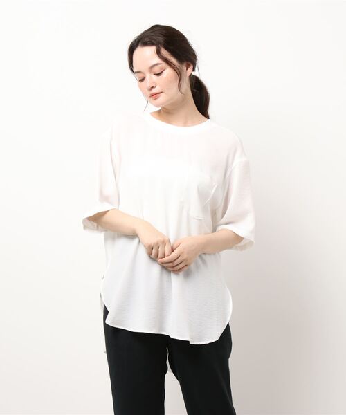 INTERPLANET(インタープラネット)の「2WAYジョーゼットリブ切替プルオーバー(シャツ/ブラウス・レディース・チャコールグレー/オフホワイト/カーキ・FREE)」の2枚目の写真