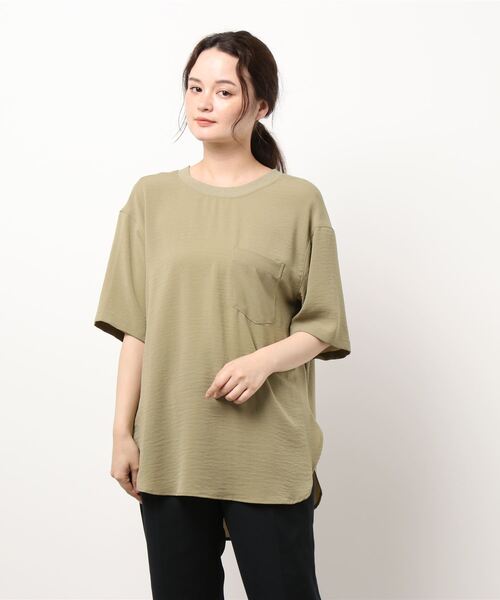 INTERPLANET(インタープラネット)の「2WAYジョーゼットリブ切替プルオーバー(シャツ/ブラウス・レディース・チャコールグレー/オフホワイト/カーキ・FREE)」の3枚目の写真