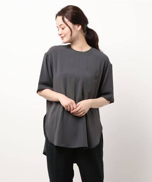 INTERPLANET(インタープラネット)の「2WAYジョーゼットリブ切替プルオーバー(シャツ/ブラウス・レディース・チャコールグレー/オフホワイト/カーキ・FREE)」の1枚目の写真