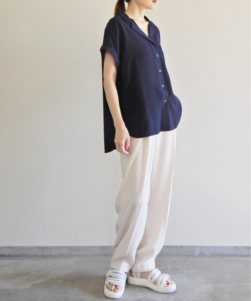 y/m by Yukie(イムバイユキエ)の「スラブツイルオープンカラーシャツ(シャツ/ブラウス・レディース・ベージュ/ネイビー・FREE)」の19枚目の写真