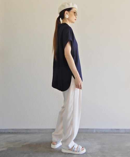 y/m by Yukie(イムバイユキエ)の「スラブツイルオープンカラーシャツ(シャツ/ブラウス・レディース・ベージュ/ネイビー・FREE)」の21枚目の写真