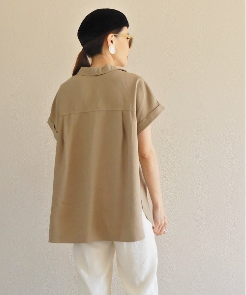 y/m by Yukie(イムバイユキエ)の「スラブツイルオープンカラーシャツ(シャツ/ブラウス・レディース・ベージュ/ネイビー・FREE)」の17枚目の写真