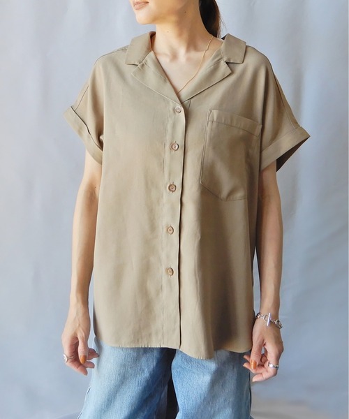 y/m by Yukie(イムバイユキエ)の「スラブツイルオープンカラーシャツ(シャツ/ブラウス・レディース・ベージュ/ネイビー・FREE)」の22枚目の写真