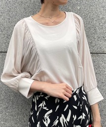 un dix cors | 1枚でおしゃれに着映えるトップス　袖ボリュームドッキングカットソー(Tシャツ/カットソー)