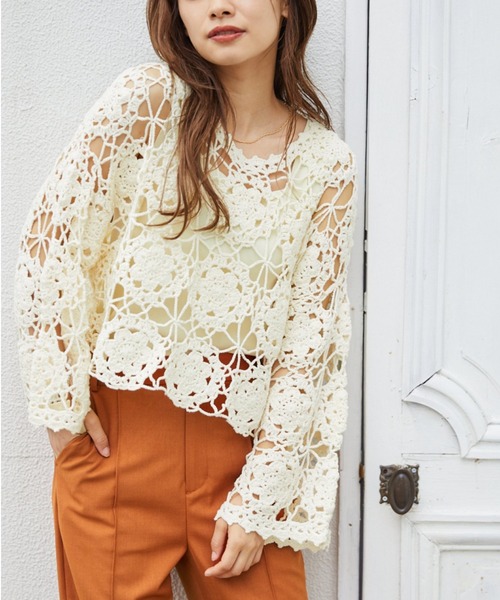 melt the lady under zip tops かぎ編み ニット melt the lady under zip tops かぎ編み ニット