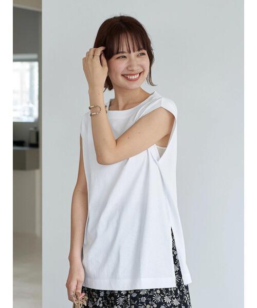 earth music&ecology（アースミュージックアンドエコロジー）の「スリーブレスカットチュニック ＊（Tシャツ/カットソー・レディース・オフホワイト・FREE）」の3枚目の写真
