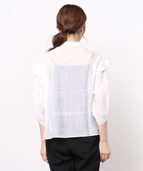 AS KNOW AS plus(アズノゥアズプラス)の「☆刺繍フリル5分袖シアーブラウス(シャツ/ブラウス・レディース・ホワイト/ブラック/グレイッシュベージュ・FREE)」の5枚目の写真