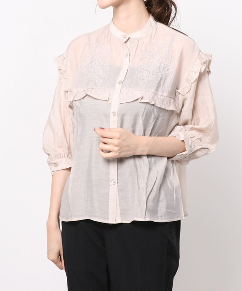 AS KNOW AS plus(アズノゥアズプラス)の「☆刺繍フリル5分袖シアーブラウス(シャツ/ブラウス・レディース・ホワイト/ブラック/グレイッシュベージュ・FREE)」の16枚目の写真