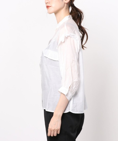 AS KNOW AS plus(アズノゥアズプラス)の「☆刺繍フリル5分袖シアーブラウス(シャツ/ブラウス・レディース・ホワイト/ブラック/グレイッシュベージュ・FREE)」の14枚目の写真