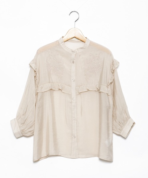 AS KNOW AS plus(アズノゥアズプラス)の「☆刺繍フリル5分袖シアーブラウス(シャツ/ブラウス・レディース・ホワイト/ブラック/グレイッシュベージュ・FREE)」の6枚目の写真