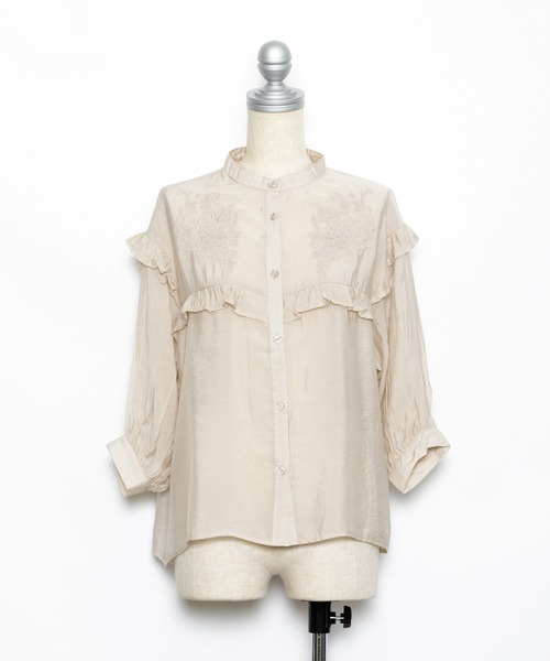 AS KNOW AS plus(アズノゥアズプラス)の「☆刺繍フリル5分袖シアーブラウス(シャツ/ブラウス・レディース・ホワイト/ブラック/グレイッシュベージュ・FREE)」の7枚目の写真