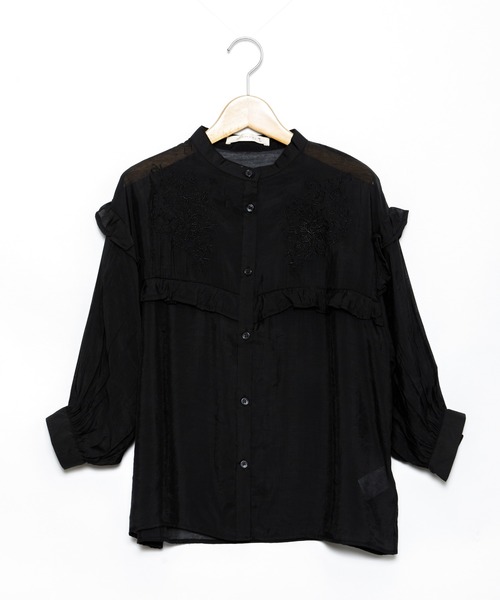 AS KNOW AS plus(アズノゥアズプラス)の「☆刺繍フリル5分袖シアーブラウス(シャツ/ブラウス・レディース・ホワイト/ブラック/グレイッシュベージュ・FREE)」の11枚目の写真