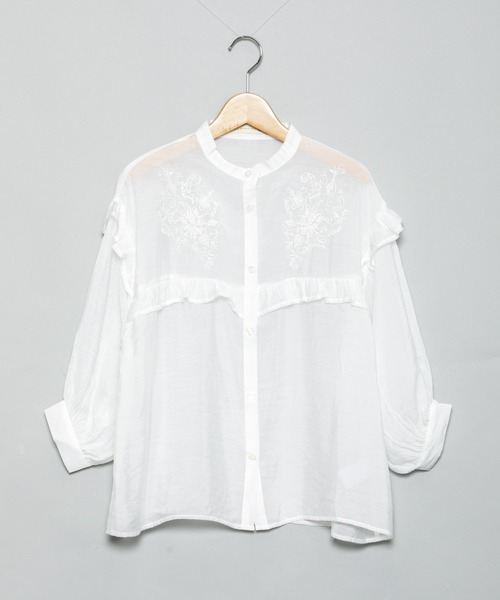 AS KNOW AS plus(アズノゥアズプラス)の「☆刺繍フリル5分袖シアーブラウス(シャツ/ブラウス・レディース・ホワイト/ブラック/グレイッシュベージュ・FREE)」の12枚目の写真