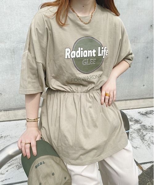 nemne store(ネンネストア)の「浜辺をかけるウェストシャーリングロゴTシャツ(Tシャツ/カットソー・レディース・ベージュ/オフホワイト/スミクロ/カーキ・フリー)」の4枚目の写真