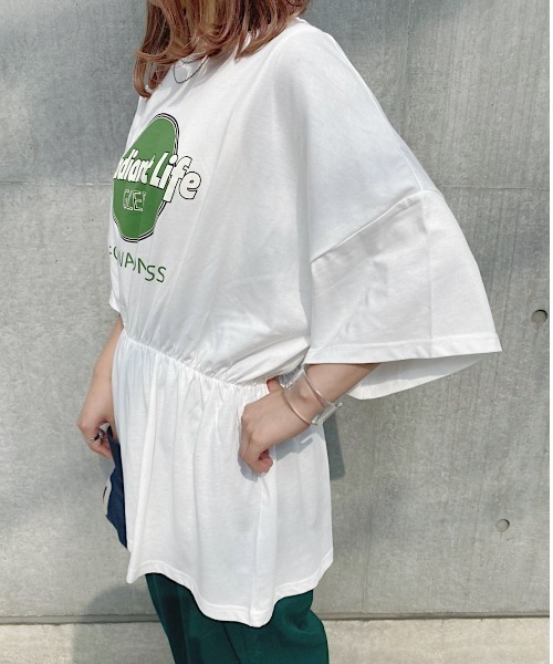 nemne store(ネンネストア)の「浜辺をかけるウェストシャーリングロゴTシャツ(Tシャツ/カットソー・レディース・ベージュ/オフホワイト/スミクロ/カーキ・フリー)」の5枚目の写真