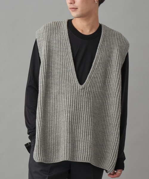 JOHN MASON SMITH（ジョンメイソンスミス）の「JOHN MASON SMITH OVER SIZE V NECK KINT (21WKN-#809S)（ニット/セーター・メンズ・ブラック/グレー・MEDIUM/LARGE）」の2枚目の写真