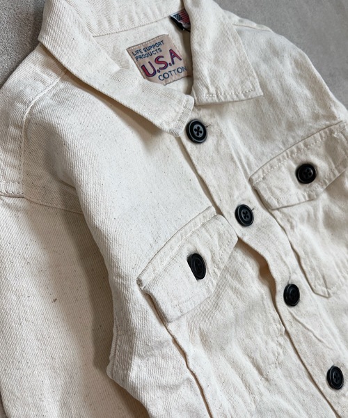 Life Support Products（ライフサポートプロダクツ）の「【コットンUSA】デニムカバーオール ／CPOジャケット（90～160cm）（デニムジャケット・キッズ・ネイビー/キナリ・90/100/110/120/130/95/140/150/160）」の6枚目の写真