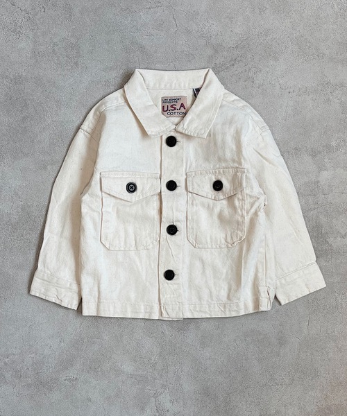 Life Support Products（ライフサポートプロダクツ）の「【コットンUSA】デニムカバーオール ／CPOジャケット（90～160cm）（デニムジャケット・キッズ・ネイビー/キナリ・90/100/110/120/130/95/140/150/160）」の8枚目の写真