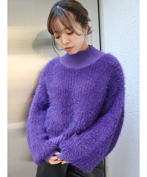 EVRIS（エヴリス）の「ファンシーヤーンハイネックニット（ニット/セーター・レディース・ブラック/カーキ/パープル/アイボリー・FREE）」の4枚目の写真