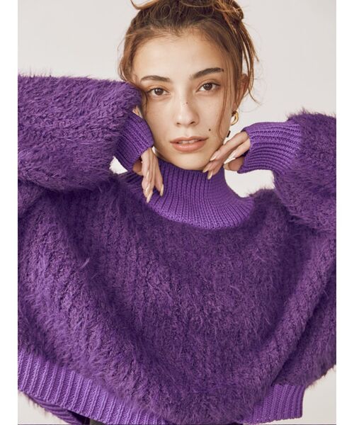 EVRIS（エヴリス）の「ファンシーヤーンハイネックニット（ニット/セーター・レディース・ブラック/カーキ/パープル/アイボリー・FREE）」の9枚目の写真