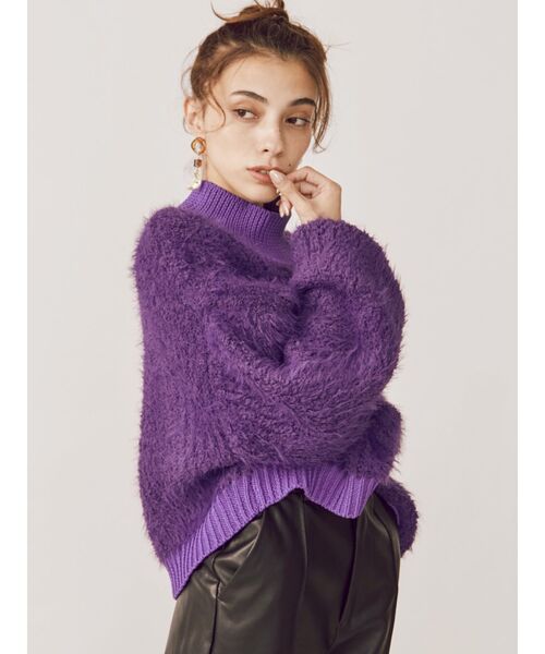 EVRIS（エヴリス）の「ファンシーヤーンハイネックニット（ニット/セーター・レディース・ブラック/カーキ/パープル/アイボリー・FREE）」の5枚目の写真