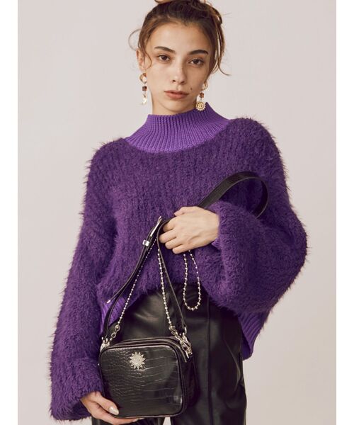 EVRIS（エヴリス）の「ファンシーヤーンハイネックニット（ニット/セーター・レディース・ブラック/カーキ/パープル/アイボリー・FREE）」の7枚目の写真