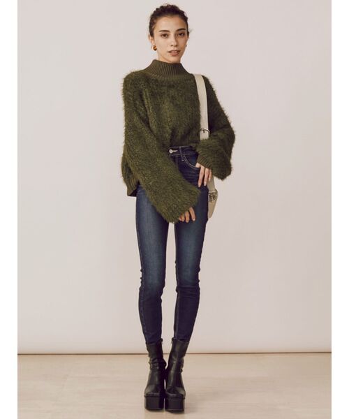 EVRIS（エヴリス）の「ファンシーヤーンハイネックニット（ニット/セーター・レディース・ブラック/カーキ/パープル/アイボリー・FREE）」の20枚目の写真