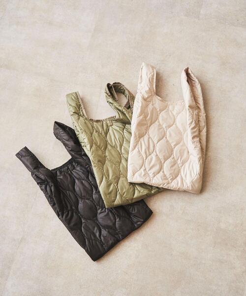 coen（コーエン）の「キルトエコバッグ（トートバッグ・レディース・ブラック/オフホワイト/オリーブ・FREE）」の10枚目の写真
